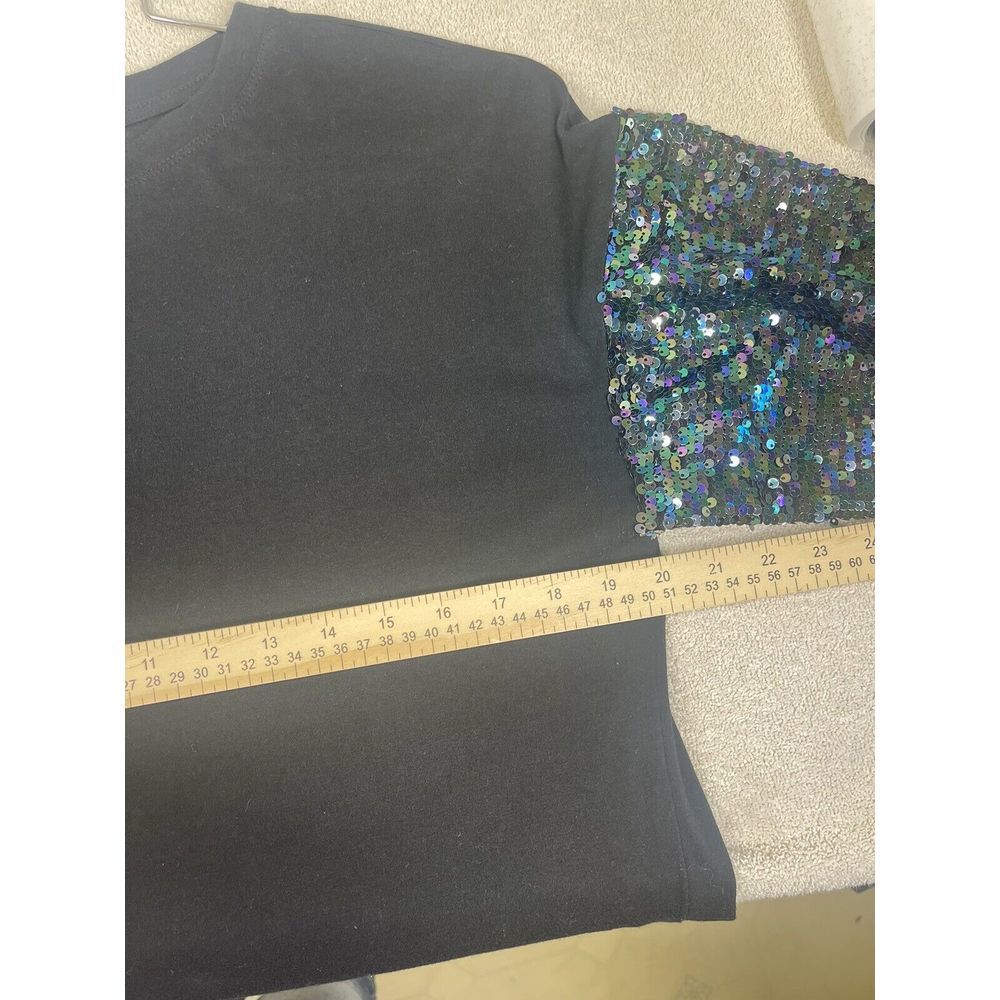 Wild fable womens Sequin Sleeve Tshirt Black‎ Size Medium EUC - Picture 5 of 6
